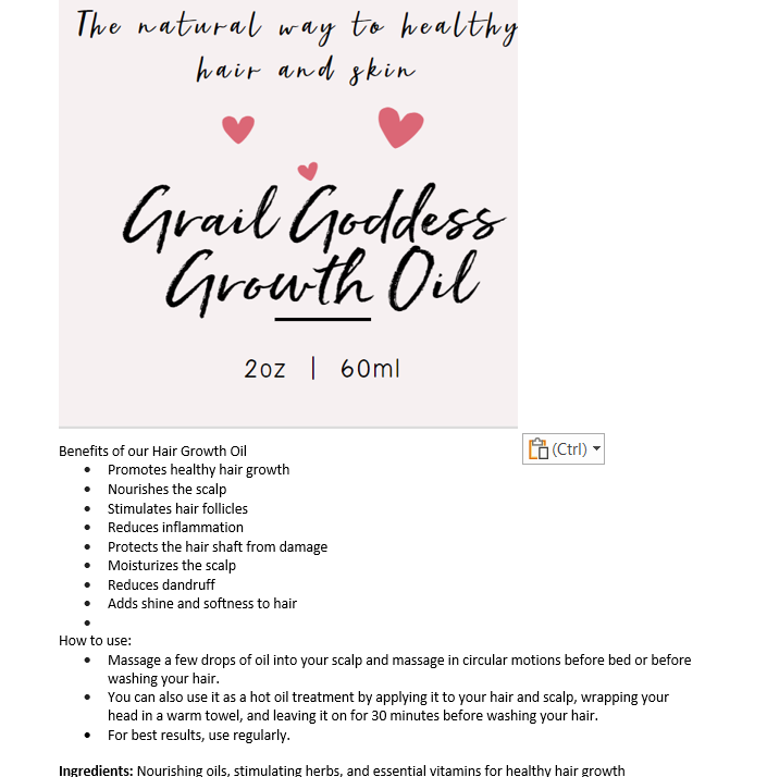 Grail Goddess Growth Oil